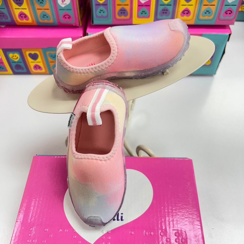 Pampili Toddler Girls Tie Dye Slip On Sneakers Glitter Sole Pink Pastel Size 7